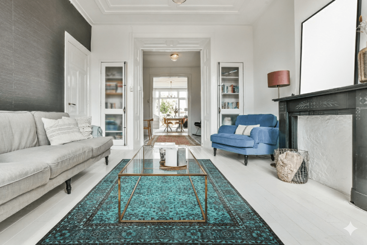 Turquoise vintage vloerkleed - F570