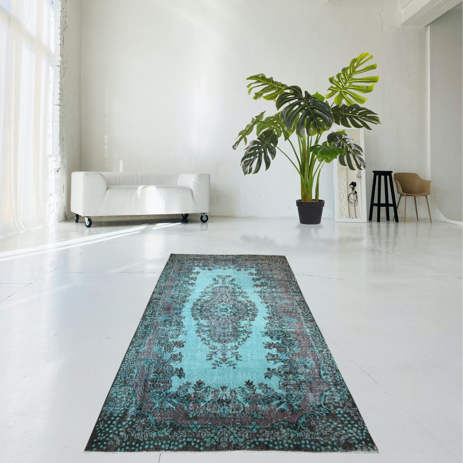 Turquoise vintage vloerkleed - F579 - Lavinta