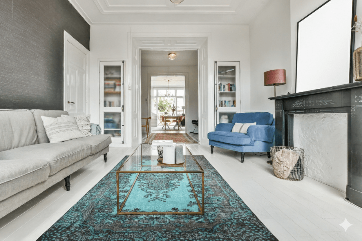 Turquoise vintage vloerkleed - F579