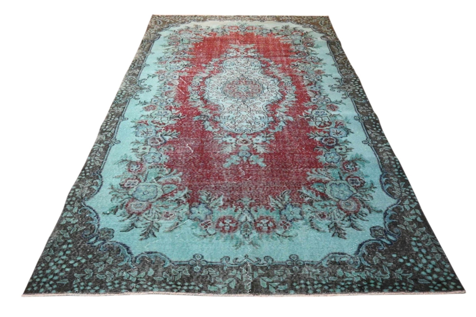 Turquoise vintage vloerkleed - F589