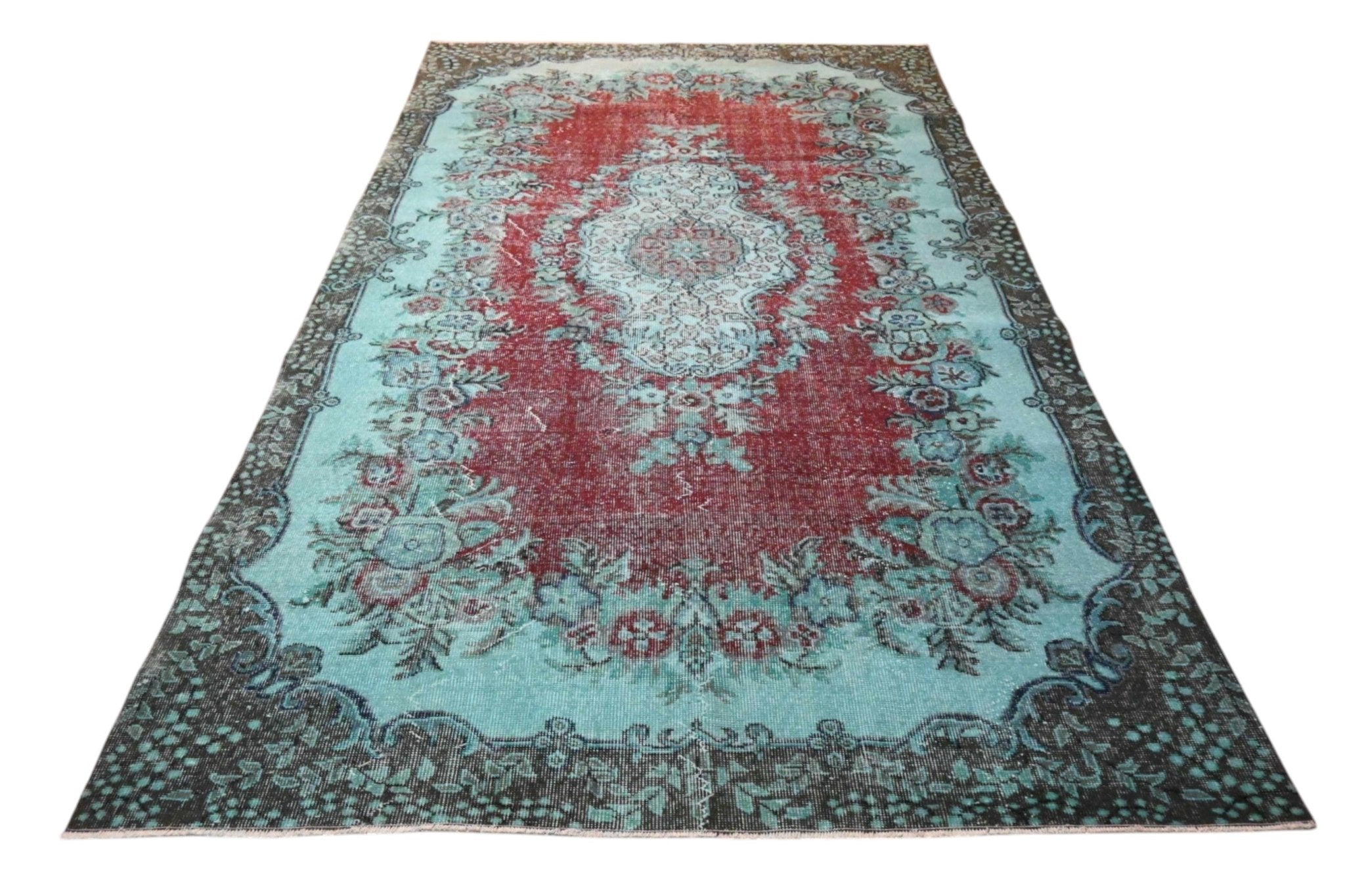 Turquoise vintage vloerkleed - F589 - Lavinta