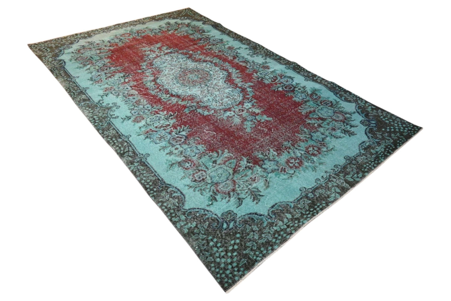 Turquoise vintage vloerkleed - F589 - Lavinta