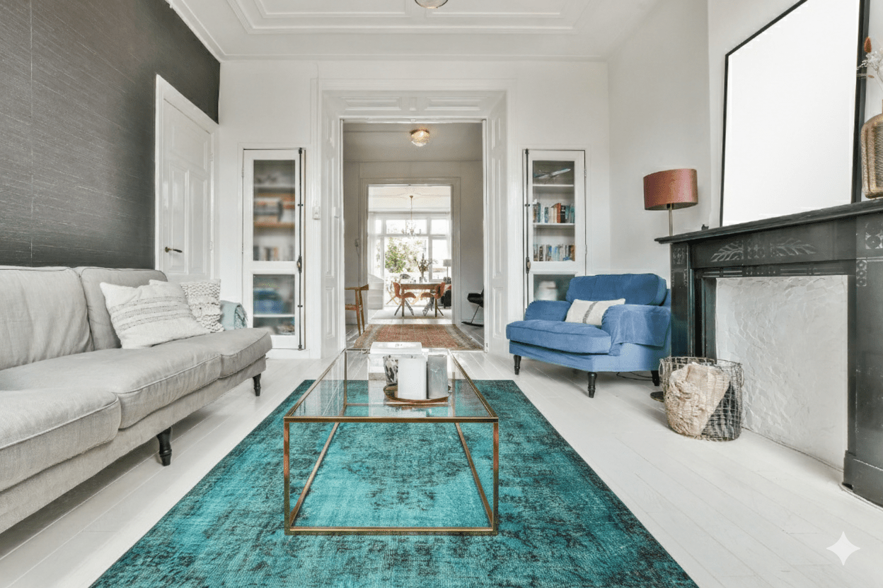 Turquoise vintage vloerkleed - F655