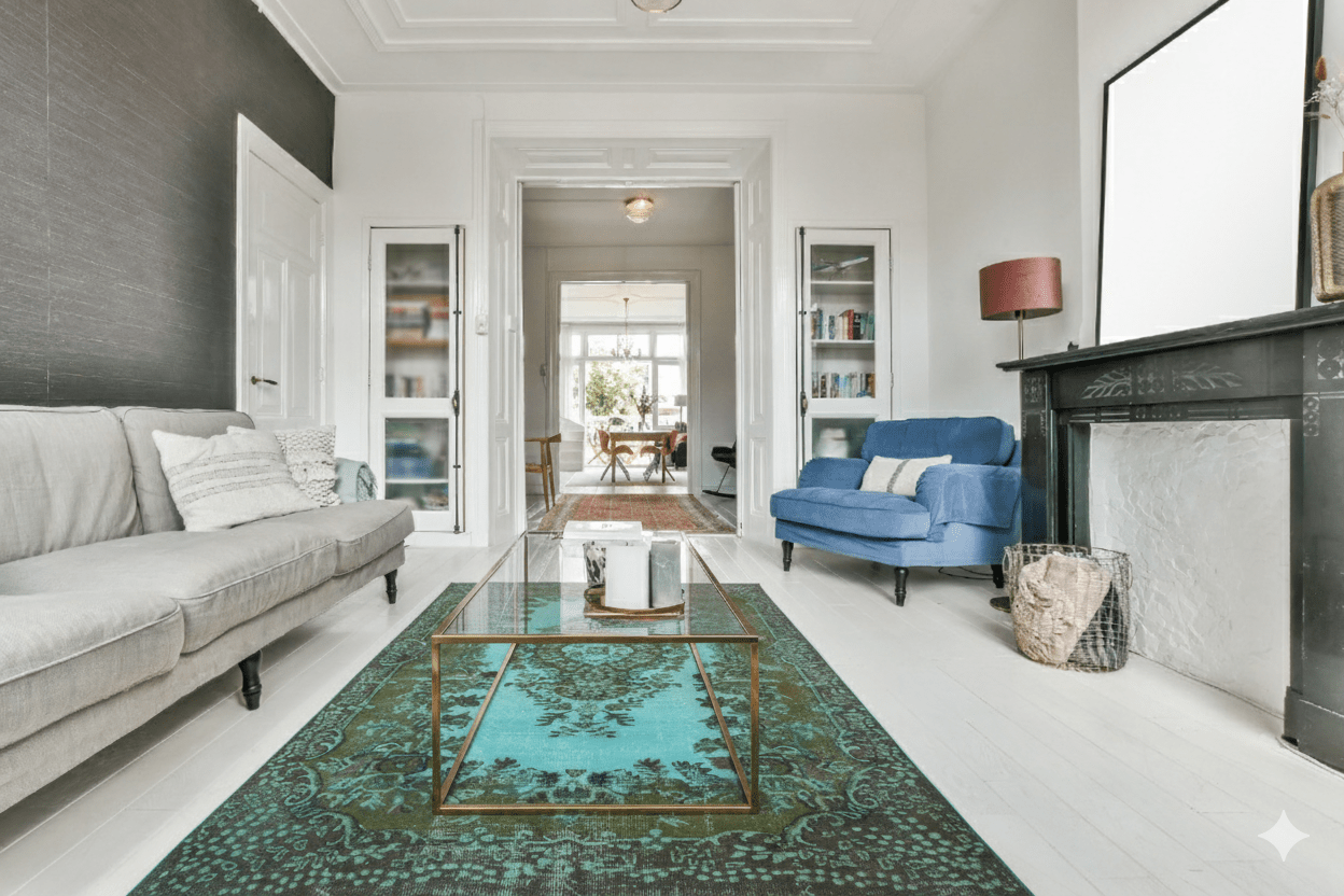 Turquoise vintage vloerkleed - F725