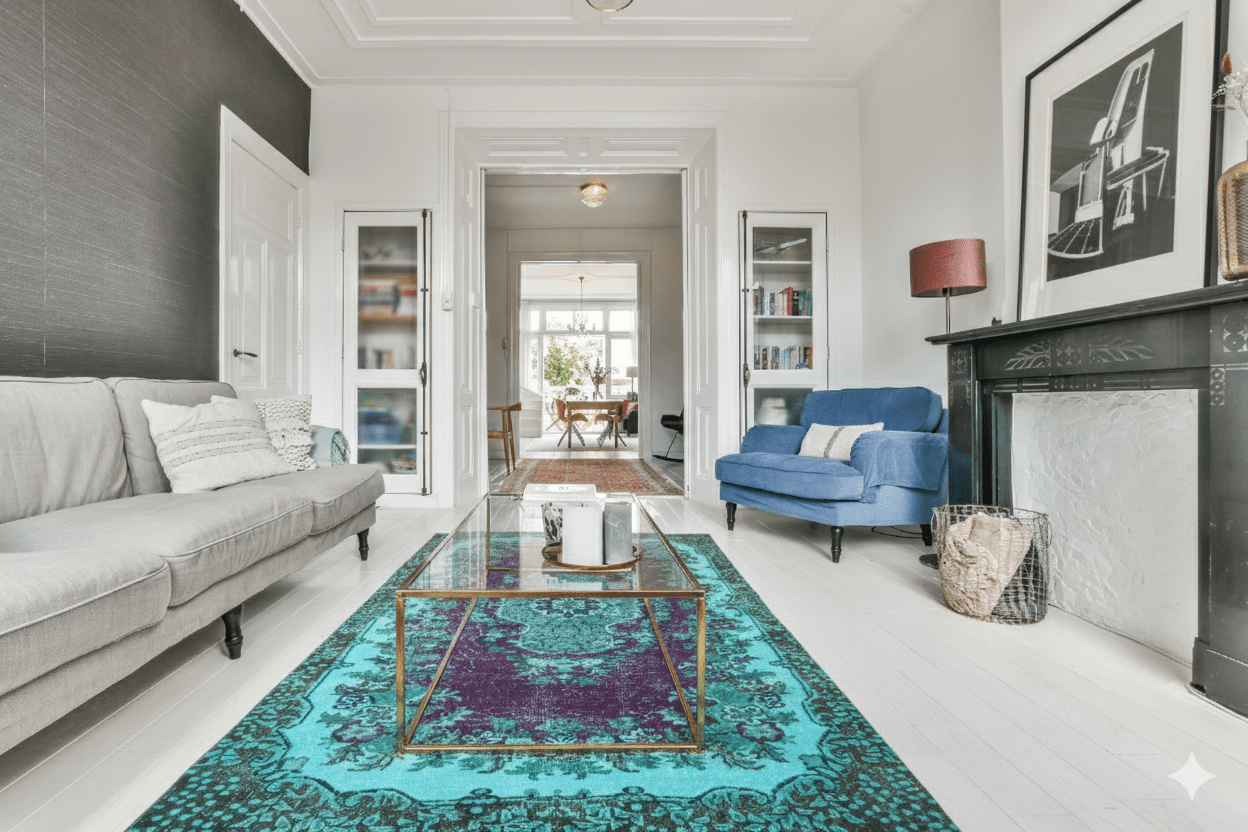 Turquoise vintage vloerkleed - F727 - Lavinta