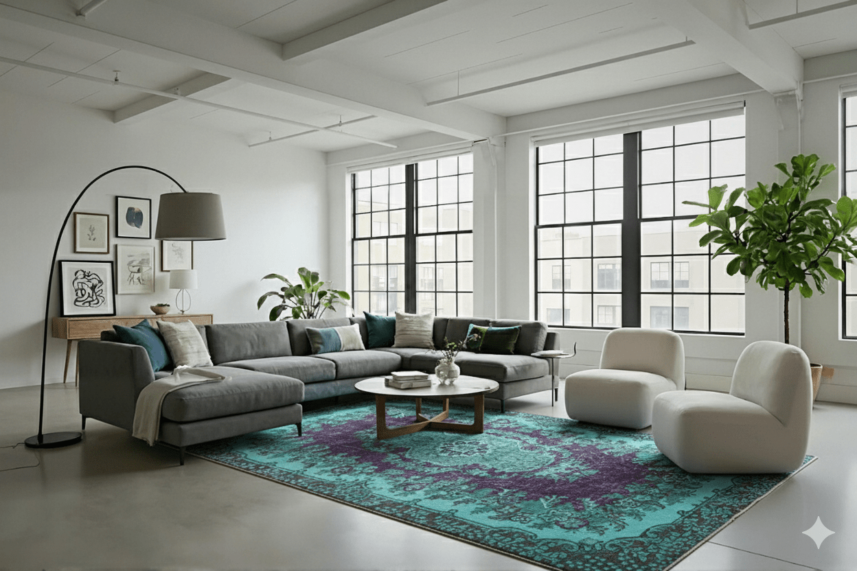 Turquoise vintage vloerkleed - F727