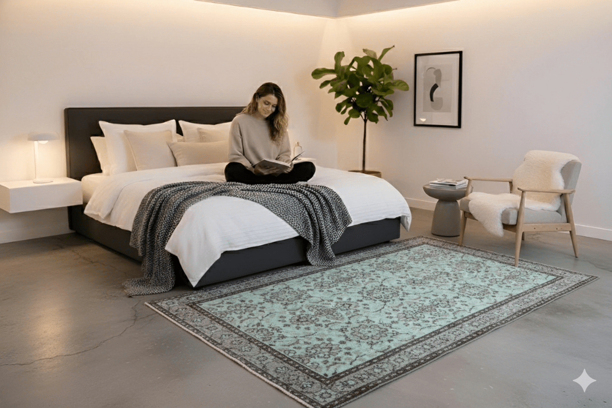 Turquoise vintage vloerkleed - G134 - Lavinta