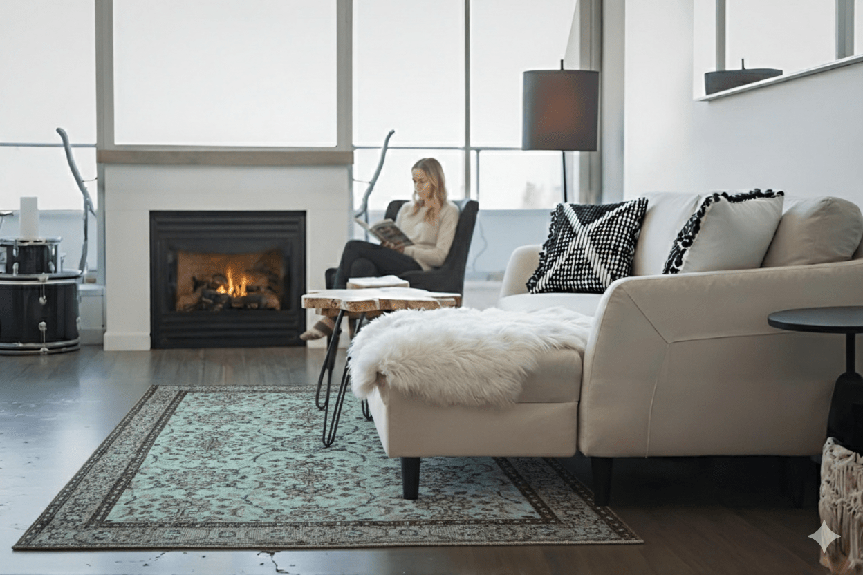 Turquoise vintage vloerkleed - G134 - Lavinta