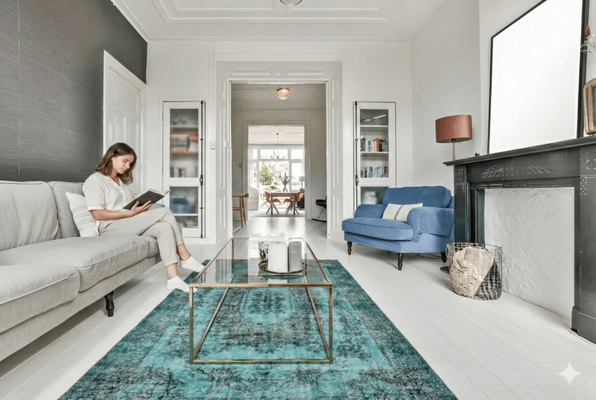 Turquoise vintage vloerkleed - G183 - Lavinta