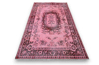 Speels roze vintage vloerkleed laagpolig - G427