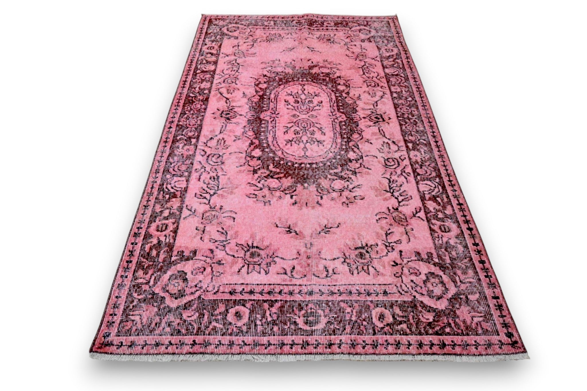 Speels roze vintage vloerkleed laagpolig - G427