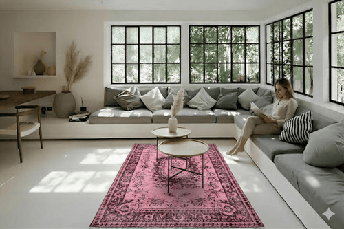 Playful pink vintage rug - G427