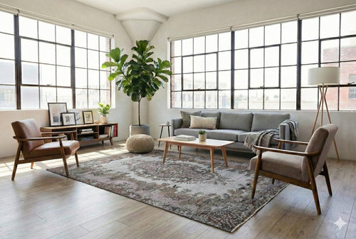 Faded beige vintage rug - F837