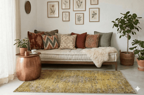 Sunny yellow vintage rug - G440